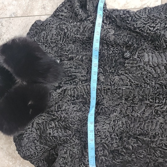 VINTAGE REAL FUR PERSIAN LAMB FOX FUR COLLAR LINED COAT EUC - Picture 12 of 15